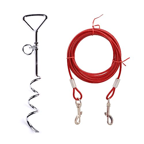 Kingke Hundepfahl-Kabel-Set, 25 cm, 50 cm, 10 m, Stahldraht für kleine bis große Hunde, Outdoor, Hof, Strand, Camping von Kingke