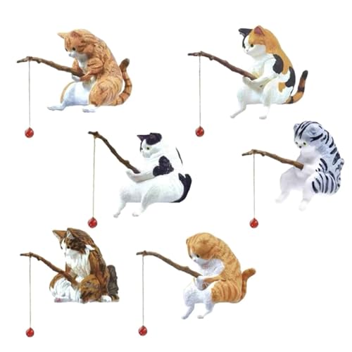 Kingke Niedliche Katzenfiguren Aquarium Ornament Aquarium Gartenstatuen Dekorationen Interessante Angelkätzchen Figuren Katzenangelspielzeug Für Wasser von Kingke