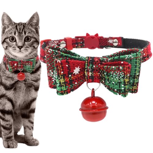 Kioriur Weihnachts-Katzenhalsband mit Schleife | Weihnachts-Hundehalsband mit Fliege – Weihnachts-Schneeflocken-Hundehalsbänder für Haustiere mit Schleife von Kioriur