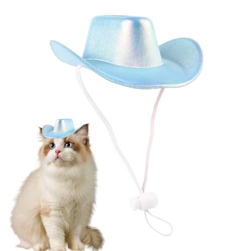 Cowboyhut für Katze, Haustier-Cowboyhut - Haustiermütze Halloween Kätzchenmütze,Cowboyhut, glänzender Katzenhut, Cosplay-Requisite für Welpen, Western-Cowboy-Kostümzubehör von Kirdume