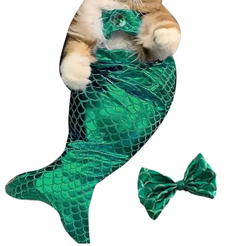 Meerjungfrauenschwanz für Katzen, Katzen-Meerjungfrauenkostüm - Pailletten-Meerjungfrauenschwanz-Kleidung für Halloween | Bequeme, lustige Haustierkostüme, Hunde-Outfit, Fischschwanz-Kleidung für von Kirdume