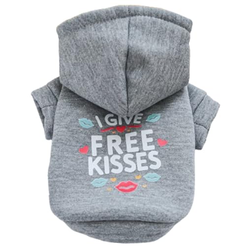 Kirei Sui Hoodie für kleine Hunde und Katzen, Katzenbekleidung, Hunde-Shirt, Winterkleidung für Welpen, Kätzchen, I Give Free Kisses (L 5 - 6 kg) von Kirei Sui