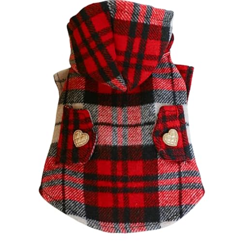 Kirei Sui Kapuzenpullover für kleine Hunde und Katzen, Hunde-Shirt, Winterkleidung für Welpen, Kätzchen, rotes Karomuster (L 5 - 6 kg) von Kirei Sui