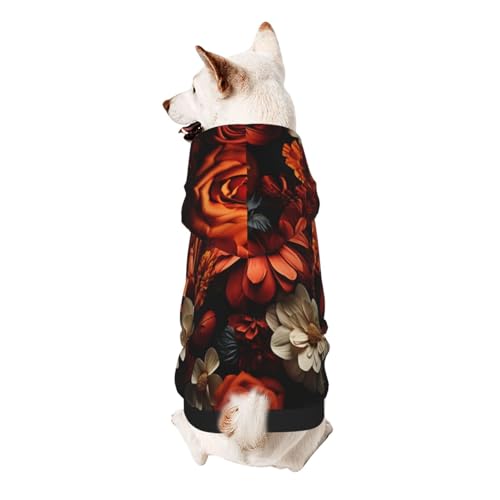 Hunde-Kapuzenpullover "A Feast of Roses and Chrysanthemen", weiches und atmungsaktives Polyester-Haustierkleidung für kleine, mittelgroße und große Hunde von Kirrowe