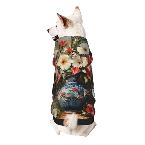 Hunde-Kapuzenpullover mit Blumen in einer Vase, weiches und atmungsaktives Polyester, Haustierkleidung für kleine, mittelgroße und große Hunde von Kirrowe