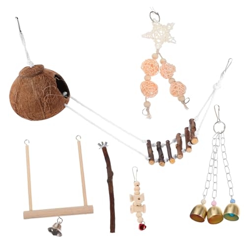Kisangel 1 Satz Vogelspielzeug Set aus Kokosnuss mit Kletterstangen Schaukeln und Aktivitätsbedarf für Papageien und Vögel Fördert Bewegung und Koordination Kisangel 1 Satz Vogelspielzeug Set aus Kokosnuss mit Kletterstangen Schaukeln und Aktivitätsbedarf für Papageien und Vögel Fördert Bewegung und Koordination von Kisangel