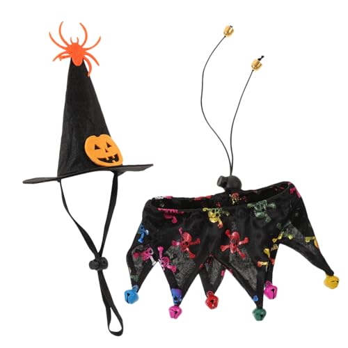 Kisangel Katzenhalsband Hexenhut Halloween-Elemente Katzenkostüm Haustierhalsband für Katze Halloween-Katzen-Outfit Hundekostüm Bequem Atmungsaktiv von Kisangel