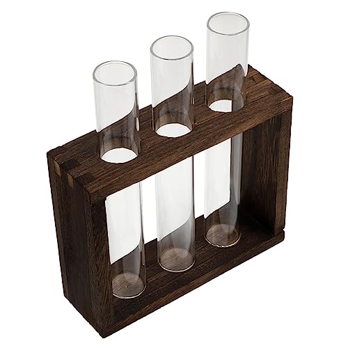 Kisangel 1Stk Holzrahmen hydroponische Ornamente System Hydrokulturvase Container Röhrenvase Auto wohnungsdeko wohnraumdeko Reagenzglasvase aus Glas Topf für hydroponische Pflanzen hölzern von Kisangel