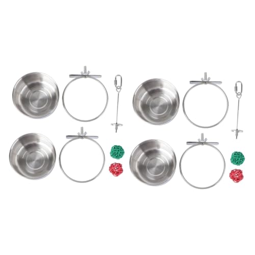 Kisangel 2 Sätze 5-teiliges Set Vogelkäfig-Utensilien Vogelbarschständer Spielzeug für Haustiere edelstahlschüsseln Stainless Steel Bowl Vogelspielzeug Spielzeuge Futternapf für Papageien von Kisangel