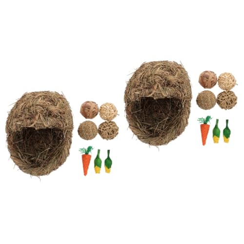 Kisangel 2 Sätze Kaninchen-Gras-Nest Geflochtenes Nest aus Haustiergras Einstreu für Kleintiere Hamster Spielzeug hamsterspielzeug Kaninchen-Hamster-Grashütte handgewebtes Hasennest Stroh von Kisangel