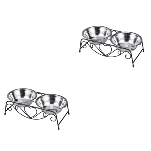 Kisangel 2St doppelter Futternapf für Hunde ständer für hundenapf Edelstahl Doppelnapf für Haustiere doppelter Futterautomat für Hunde Mittel Haustiernapf Spender Container Zubringer von Kisangel