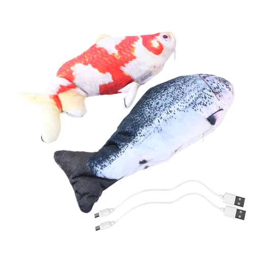 Kisangel 2pcs Elektrische Fisch Spielzeug Plüsch Karpfen Lachs Necken Spielzeug für Indoor Katzen von Kisangel