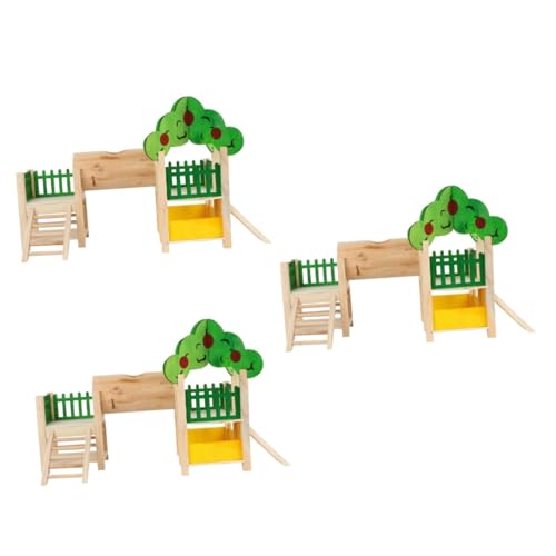 Kisangel 3 Stück Hamster Spielburg Kleines Haustier Zubehör Holzhütte Lustiges Kletterleiter Spielzeug Hamster Holzhaus Haustier Spielhaus von Kisangel