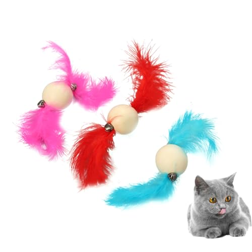 Kisangel 3St Spielzeug Feder Teaser für Katzen Katzenrolle Katze Zauberstab aktivierte Katze Katzenfeder Teaser mentalite Fun Langlebig Katzen spielsachen Ball Sport Unterhalten Sie Sich von Kisangel