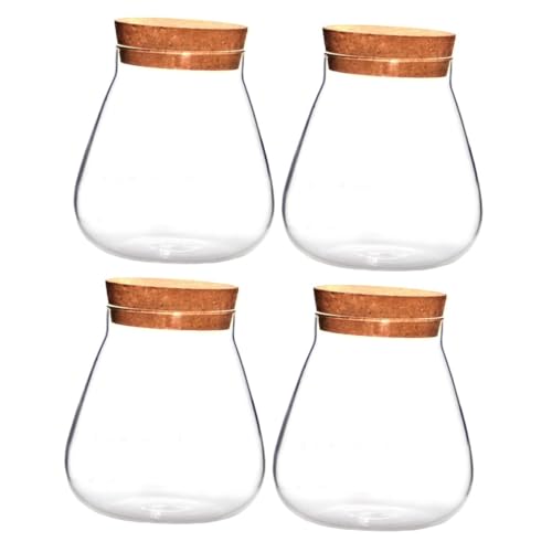 Kisangel 4 Stück Flasche aus Korkglas Vasen mit Kork Mikro kleines Terrarium Ökologische Aquarienflasche klare Vase aufbewahrungs gläser kaminregal Display-Topf Aufbewahrungstopf Holz Brown von Kisangel