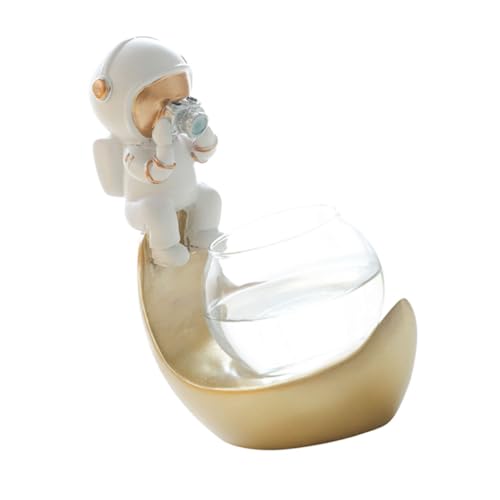 Kisangel Astronauten-Aquarium Luft Astronaut Terrarienvase Hydrokultur Pflanzer Skulptur Blumentopf Bürovase Hydroponischer Blumenbehälter Scindapsus-vase Desktop-Dekoration Golden Glas von Kisangel