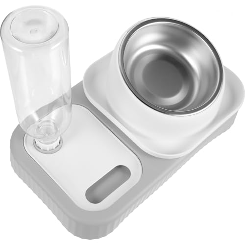 Kisangel Futterautomat für Haustiere Slow Feeder Hundenapf groß Tülle doppelt Essen Nicht pet Feeder hundekot Lebensmittel Wasserspender für Katze Rutschfester Hundenapf Plastik Light Grey von Kisangel