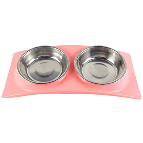 Kisangel Futternapf Wasserspender für Haustiere Hundefutter Puzzle-Halter Essen Edelstahlschüssel für Haustiere Hundenapf faltbar Zubringer Wasserschale Halterung Reisen Keramikmatte Rosa von Kisangel