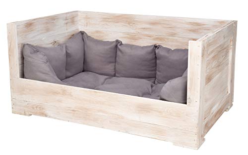 Kistenkolli Altes Land Hundebett Balu aus Holz mit Kissen 115x54x40,5cm Hundekorb Hundekissen Schlafplatz Vintage Hundesofa von Kistenkolli Altes Land