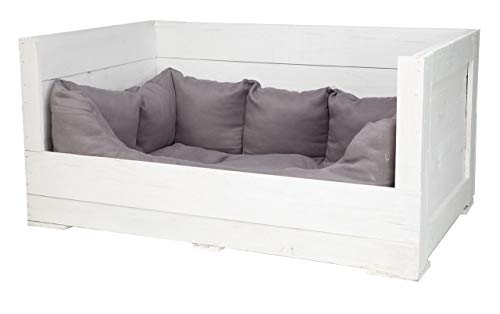 Kistenkolli Altes Land Hundebett Balu aus Holz mit Kissen 90x57x45cm Hundekorb Hundekissen Schlafplatz Vintage Hundesofa für draußen (90x57x45cm, Weiß) von Kistenkolli Altes Land