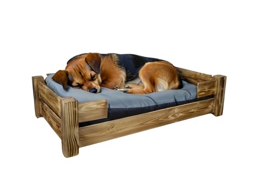 Kistenkolli Altes Land Hundekorb Winston XL aus Holz mit Kissen 100x60x25cm Hundekorb Hundekissen Schlafplatz Vintage Hundesofa (Geflammt) von Kistenkolli Altes Land