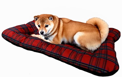 Kistenkolli Altes Land Hundekorb Winston XL aus Holz mit Kissen 100x60x25cm Hundekorb Hundekissen Schlafplatz Vintage Hundesofa (Geflammt Rot) von Kistenkolli Altes Land