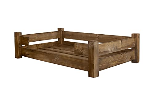 Kistenkolli Altes Land Hundekorb Winston XL aus Holz mit Kissen 100x60x25cm Hundekorb Hundekissen Schlafplatz Vintage Hundesofa (Palisander ohne) von Kistenkolli Altes Land