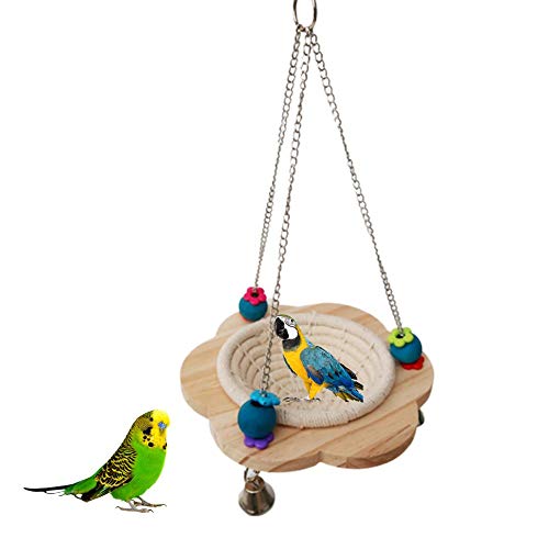 Kitabetty Natürliche Baumwolle Seil Vogel hängenden Nest, Vogelschaukel Spielzeug mit Glocken und farbigen Perlen für Wellensittich Papagei Kakadu Ara kleine Vögel Spielzeug von Kitabetty