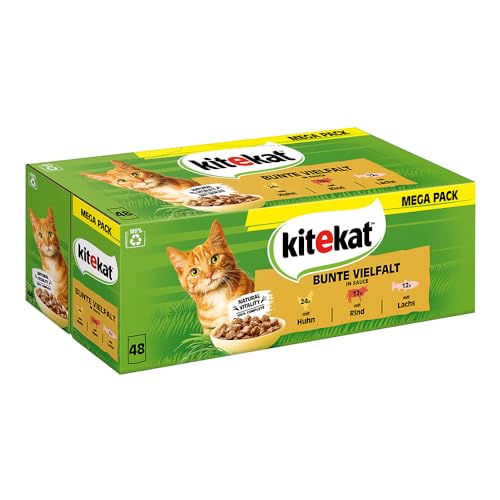 KITEKAT Portionsbeutel Multipack Bunte Vielfalt in Sauce 3 Varietäten 48 x 85g von Kitekat