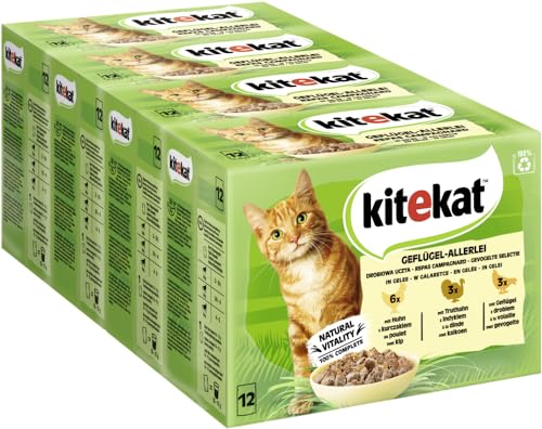 KITEKAT Portionsbeutel Multipack Geflügel-Allerlei in Gelee 4x12x85g Katzenfutter Nassfutter von Kitekat