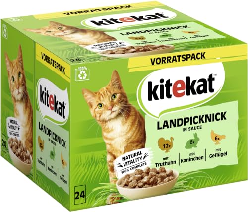 KITEKAT Portionsbeutel Multipack Vorratspack Landpicknick in Sauce 1x 24x85g Katzenfutter, Nassfutter von Kitekat