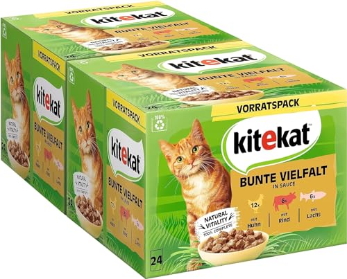 KITEKAT Portionsbeutel Nassfutter (85 g (48er Pack), Bunte Vielfalt in Sauce) von Kitekat