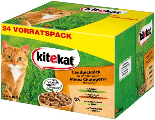 Kitekat Katzenfutter Landpicknick in Sauce, 24 Stück (24 x 100 g) von Kitekat