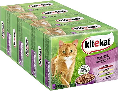 Kitekat Katzenfutter Nassfutter Markt Mix in Gelee, 48 Portionsbeutel (4 x 12 x 85g) von Kitekat