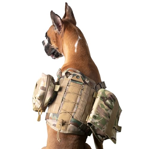 Kitgo Taktisches Hundegeschirr mit Taschen, Hundewestengeschirr für große mittelgroße Hunde mit Haken und Schlaufe, verstellbares militärisches Hundegeschirr und Leine, Set, No Pull Hundeweste für von Kitgo