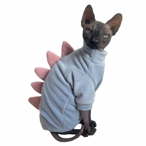 Dinosaur Sphynx Katzenkleidung, weicher Polarfleecepullover für Katze, elastische Haustierkleidung, dick, warm, für den Winter, für haarlose Katze, Devon, Kornisch, kleine Hunde mit Ärmeln von Kitipcoo