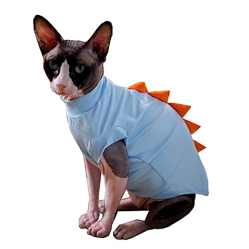 Dinosaurier-Sphynx haarlose Katzenkleidung, niedliches Sommer-Baumwoll-Shirt, Katzenkostüm, Haustierkleidung, Kätzchen, T-Shirts, Katzen, kleine Hunde, Seeblau, Größe L von Kitipcoo