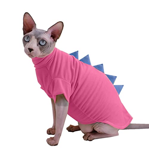 Dinosaurier-Sphynx haarlose Katzenkleidung, niedliches Sommer-Baumwoll-Shirt, Katzenkostüm, Haustierkleidung, Kätzchen, T-Shirts, Katzen, kleine Hunde, Größe L, Rosa von Kitipcoo