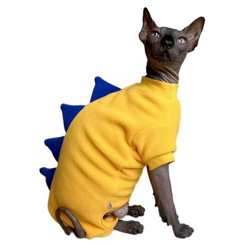 Katzenkleidung mit vier Beinen, Dinosaurier-Sphynx, haarlos, warm, Polar-Fleece-Overall, elastische Haustierkleidung für Sphynx, Chirurgie, Genesungsanzug, haarlose Katzenkleidung für Devon, Kornisch von Kitipcoo