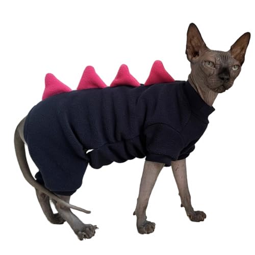 Katzenkleidung mit vier Beinen, Dinosaurier-Sphynx, haarlos, warm, Polarfleece, Jumpsuit, elastische Haustierkleidung für Sphynx, Operation, Genesungsanzug, haarlose Katzenkleidung für Devon, Kornisch von Kitipcoo