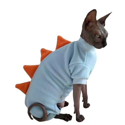 Katzenkleidung mit vier Beinen, Dinosaurier-Sphynx, haarlos, warm, Polarfleece, Jumpsuit, elastische Haustierkleidung für Sphynx, Operation, Genesungsanzug, haarlose Katzenkleidung für Devon, Kornisch von Kitipcoo