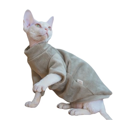 Rollkragenpullover für Sphynx-Katzen, weiches, dickes, doppelseitiges Fleece, Katzenkleidung, Winter, warm, Outfit, Mantel für haarlose Katzen und kleine Hunde, Bekleidung mit Ärmeln, Hellbraun, Größe von Kitipcoo