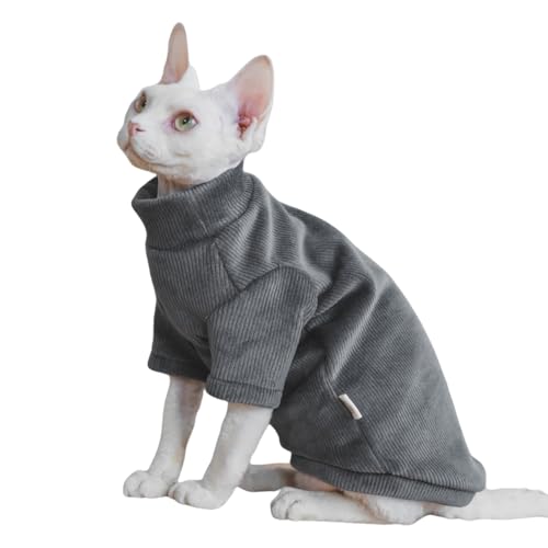 Rollkragenpullover für Sphynx-Katzen, weiches, dickes, doppelseitiges Fleece, Katzenkleidung, Winter, warmer Outfit, Mantel für haarlose Katzen und kleine Hunde, Bekleidung mit Ärmeln, Grau, Größe L von Kitipcoo