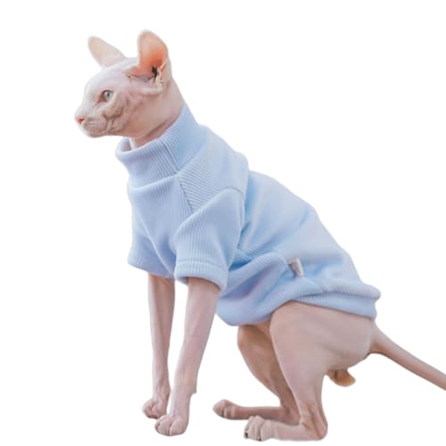 Rollkragenpullover für Sphynx-Katzen, weiches, dickes, doppelseitiges Fleece, Katzenkleidung, Winter, warmer Outfit, Mantel für haarlose Katzen und kleine Hunde, Bekleidung mit Ärmeln (Himmel, Größe von Kitipcoo