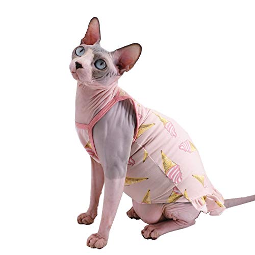 Sphynx Baumwollweste für Katzen und kleine Hunde, einfarbig, Größe M (2,5–3,2 kg), Eiscreme von Kitipcoo