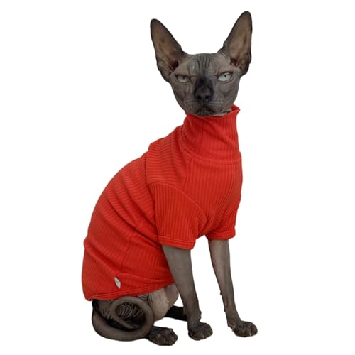 Sphynx Cats Shirt Cat Turtleneck Cotton Sweater Pullover Kitten T-Shirts with Sleeves Cat Pajamas Jumpsuit for Sphynx Cornish Rex, Devon Rex, Peterbald (Sunset, XX-Large (Pack of 1)) von Kitipcoo