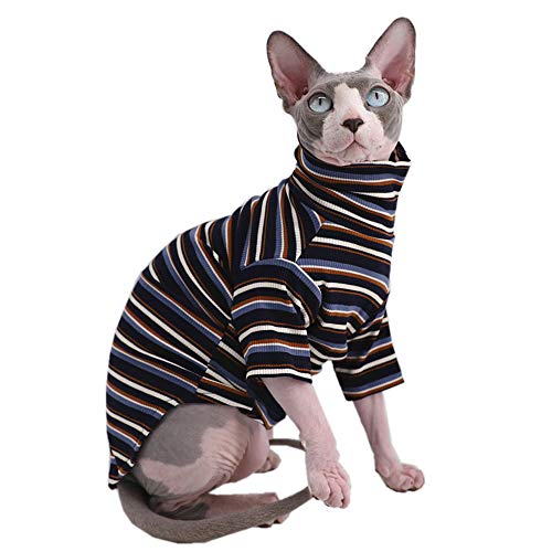 Sphynx Haarlose Katze, niedlich, atmungsaktiv, Sommer-T-Shirt, Baumwolle, Rundhalsausschnitt, ärmellos, für Katzen und kleine Hunde, Größe L (2,7 - 4 kg), tiefblau von Kitipcoo