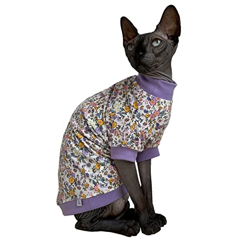 Sphynx Haarlose Katze, niedliche Sommer-T-Shirts, Haustierkleidung, Rundkragen, Kätzchen-Shirts, Katzenbekleidung (Flor Do Campo, Größe L (1 Stück) von Kitipcoo