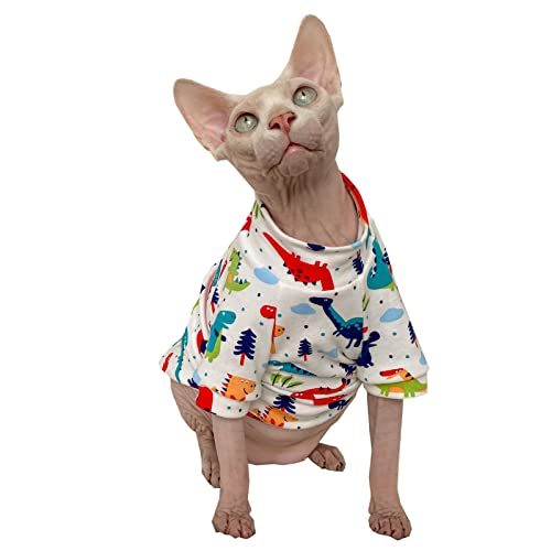 Sphynx Sommer-T-Shirt für Katzen, Baumwolle, mit rundem Kragen, ärmellos, für Katzen und kleine Hunde (Größe XL, Dinosaurier) von Kitipcoo