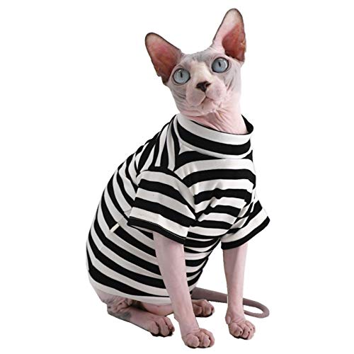 Sphynx Haarlose Katze rot gestreift atmungsaktiv Sommer Baumwolle T-Shirts Haustierkleidung Rundkragen Weste Kätzchen Shirts ärmellos Katzen & kleine Hunde Bekleidung (M (2-2,5 kg), schwarz gestreift) von Kitipcoo